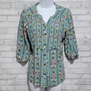 Matilda Jane Floral Button Blouse Paisley Pleated Womens Medium